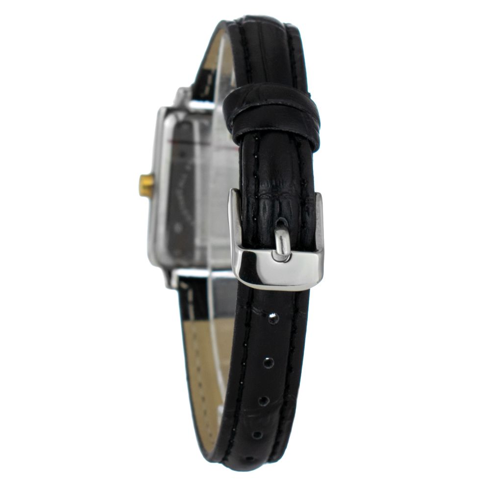 JUSTINA Black Leather Dress Watch