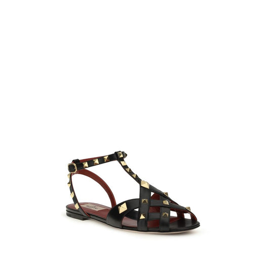 Valentino Garavani Black Goatskin Flat Sandals