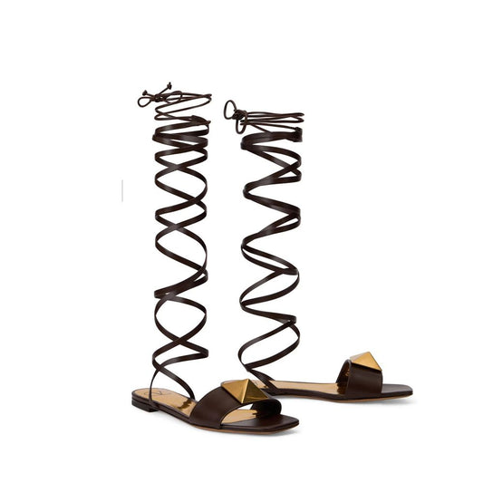 Valentino Garavani Brown Leather Strap-On Sandals