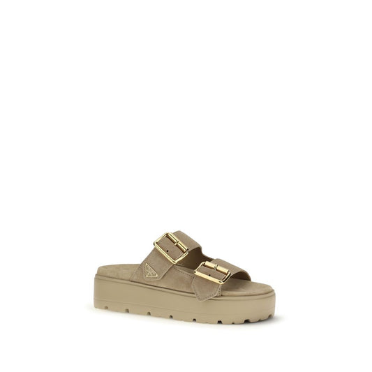 Sandali con plateau Prada Bos Taurus in pelle di vitello beige