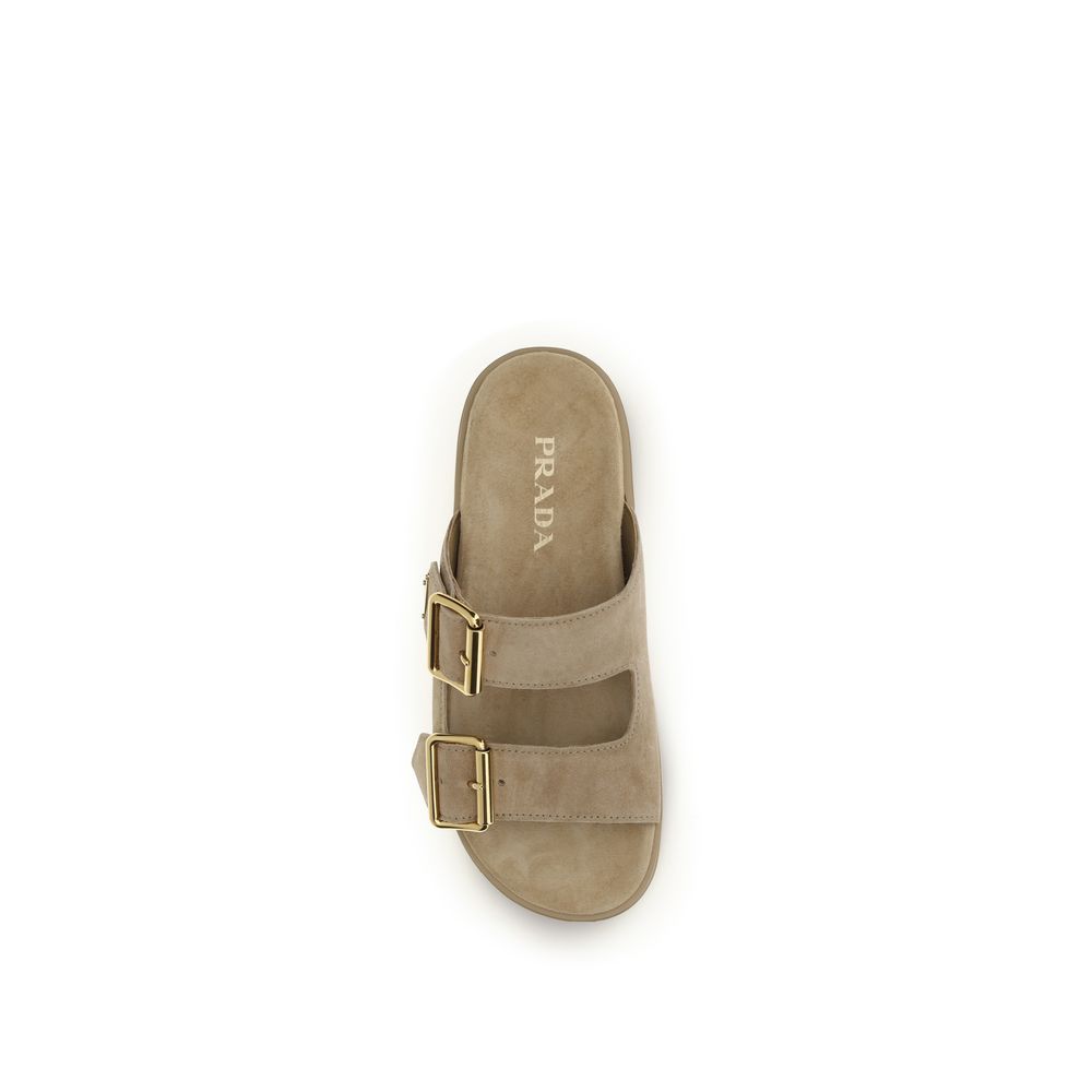 Sandali con plateau Prada Bos Taurus in pelle di vitello beige
