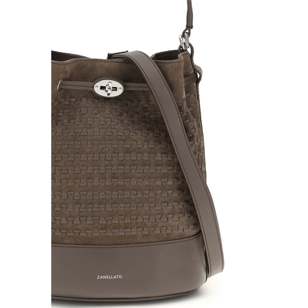 Borsa a secchiello Bos Taurus in pelle di vitello marrone Zanellato