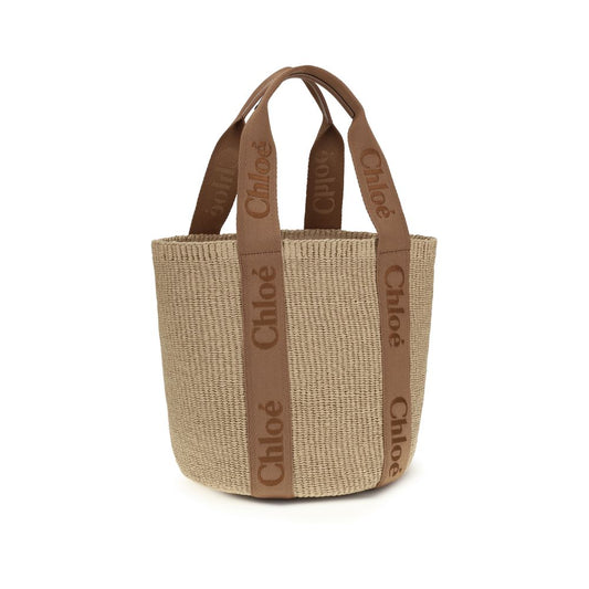 Borsa a mano Chloé in rafia beige