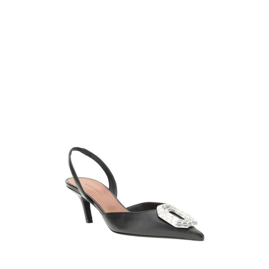 Amina Muaddi Black Calfskin High Heel Pumps