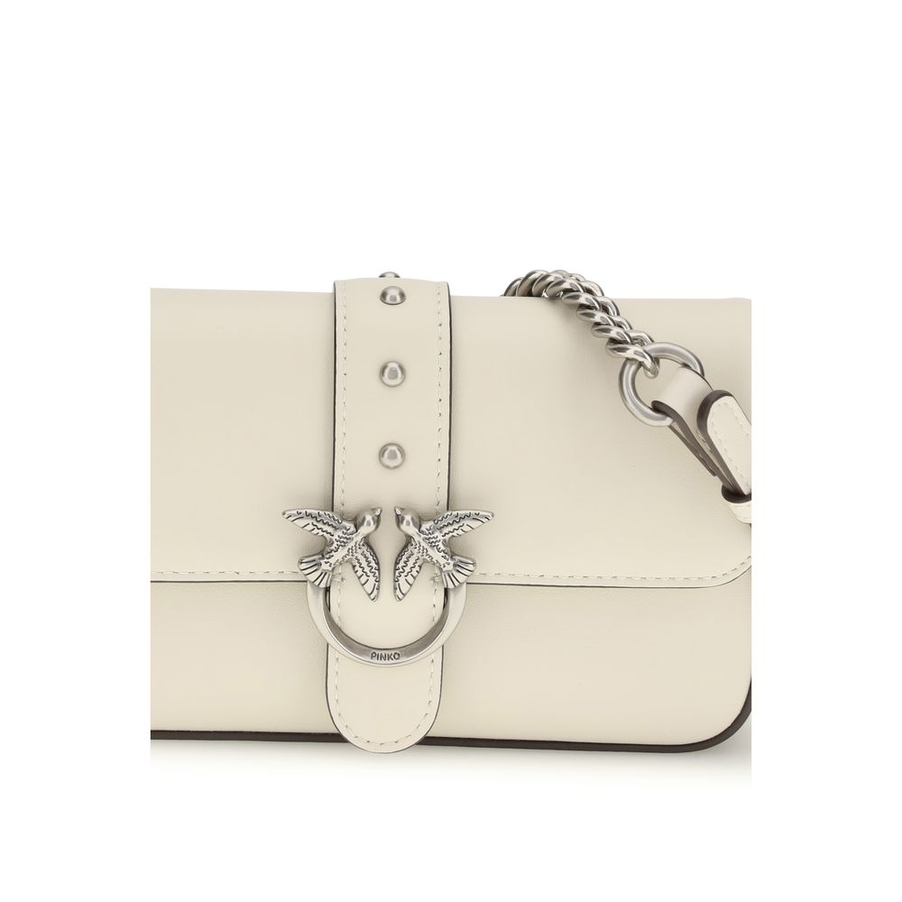 PINKO White Calf Leather Bos Taurus Shoulder Bag