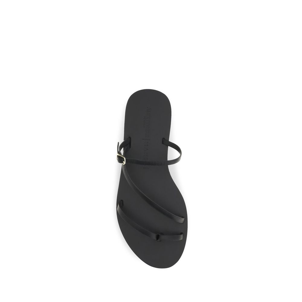 Manebi Black Calf Leather Bos Taurus Flat Sandals