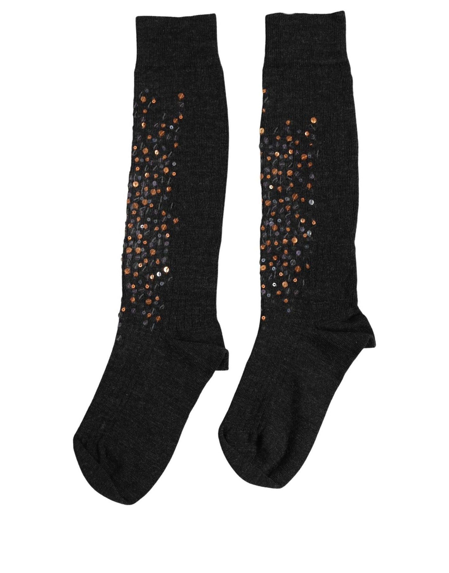 Dolce & Gabbana Dark Gray Sequined Wool Knee High Accessory Socks