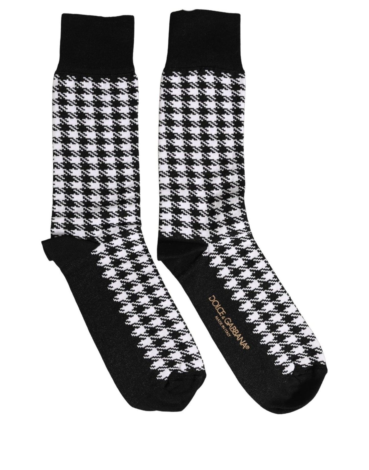 Dolce & Gabbana Black White Houndstooth Mid Calf Accessory Socks