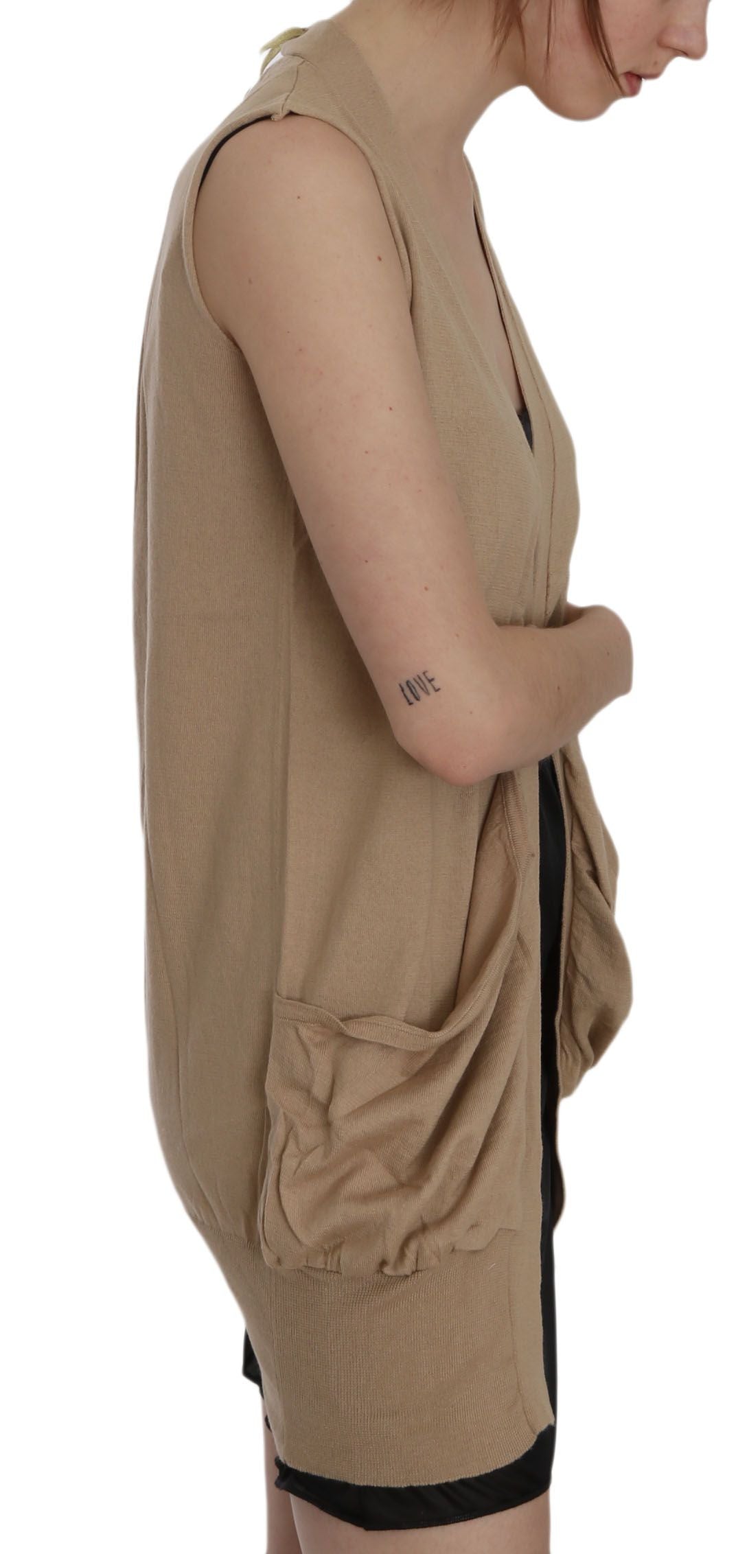 PINK MEMORIES Brown 100% Cotton Sleeveless Cardigan Top Vest