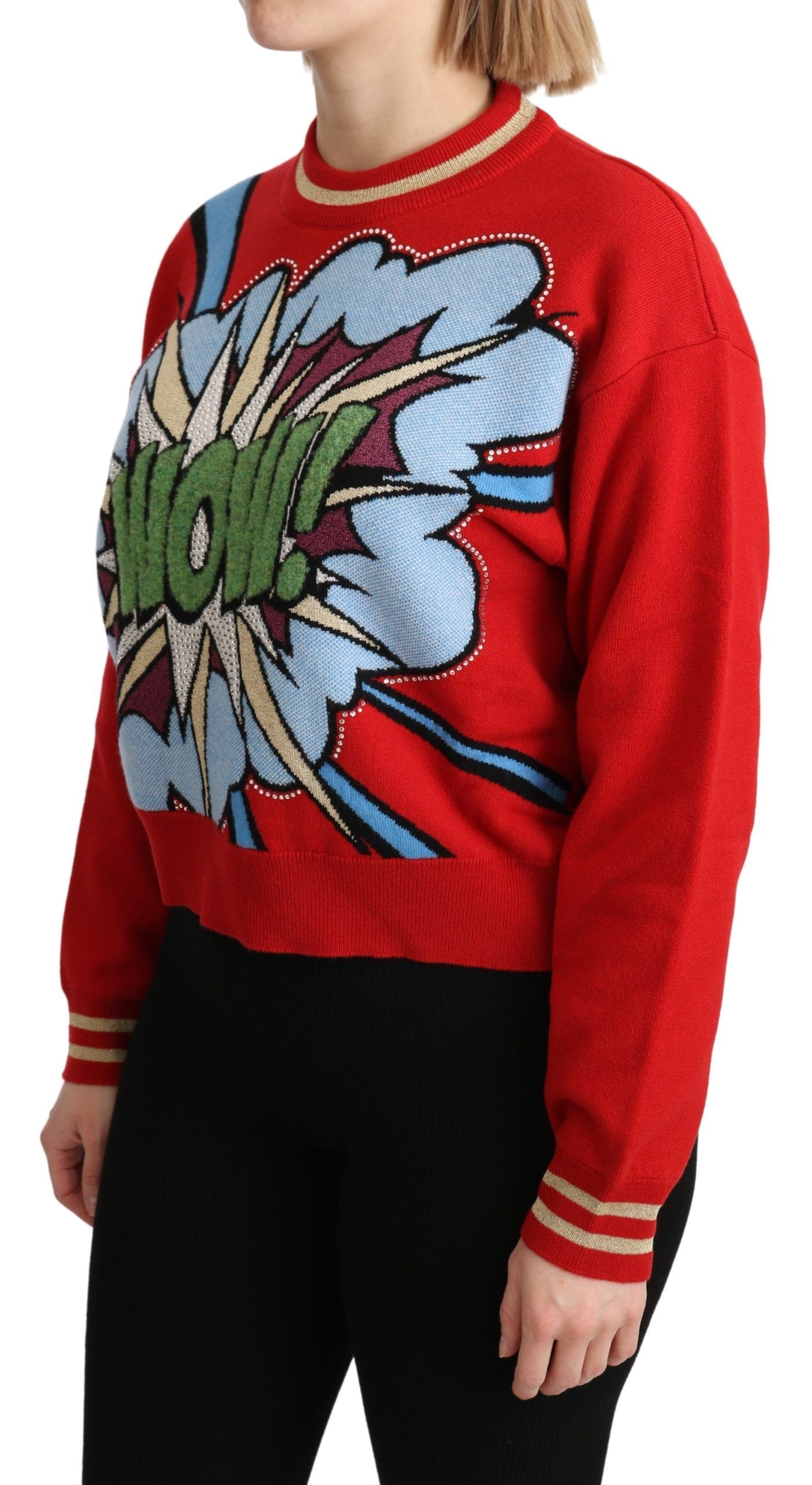Dolce & Gabbana Red Knitted Cashmere Cartoon Top Sweater