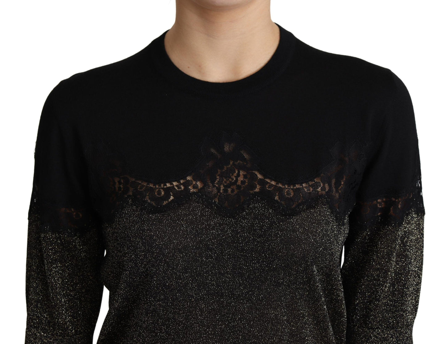 Dolce & Gabbana Black Shiny Lurex Lace Insert Pullover Top