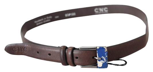 Costume National Brown Genuine Leather Silver Buckle Belt