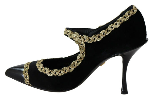 Scarpe Mary Jane con tacco Dolce & Gabbana in velluto nero decorato