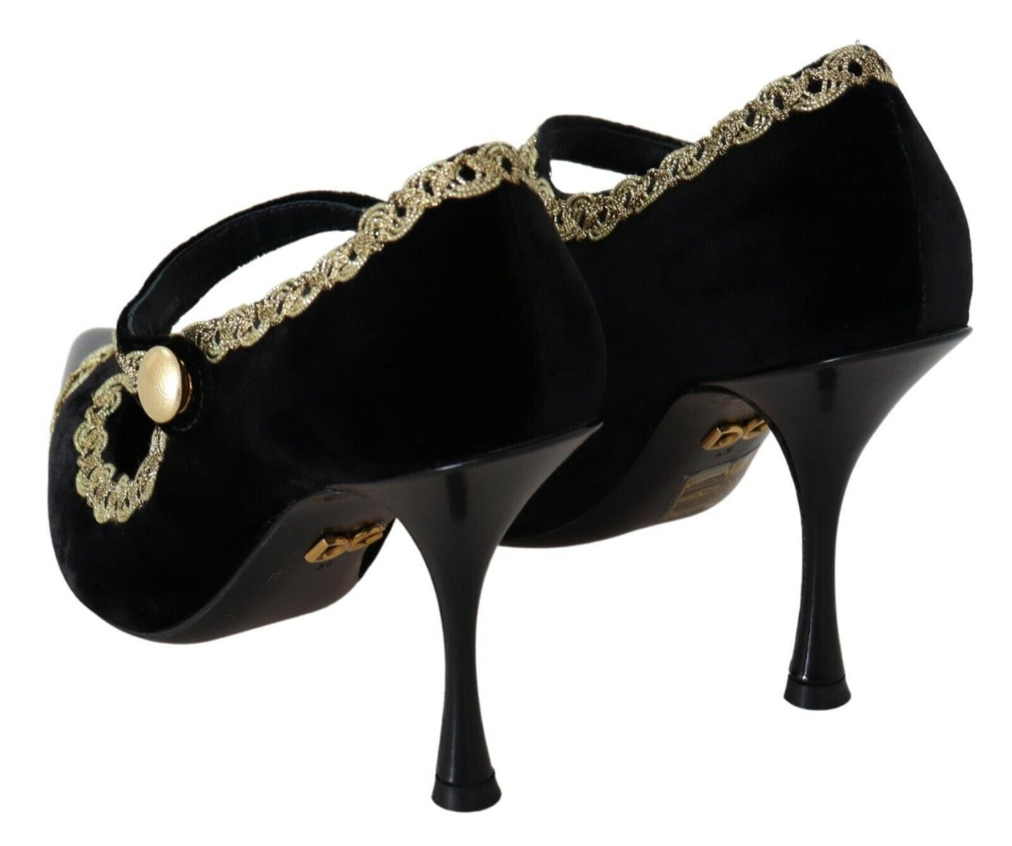 Scarpe Mary Jane con tacco Dolce & Gabbana in velluto nero decorato