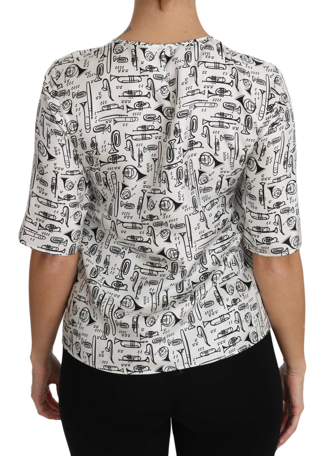 Dolce & Gabbana White Musical Instruments Print Blouse