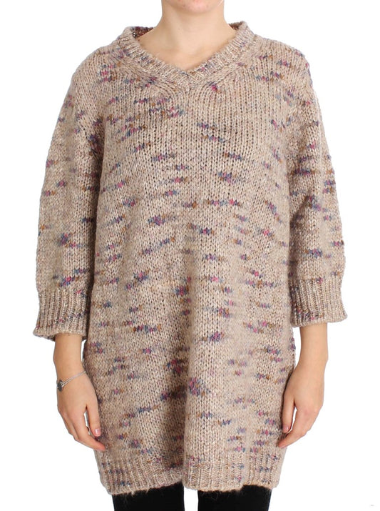 PINK MEMORIES Beige Wool Blend Knitted Oversize Sweater