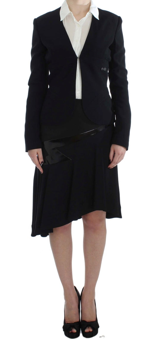 Exte Black Blue Two Piece Suit Skirt & Blazer