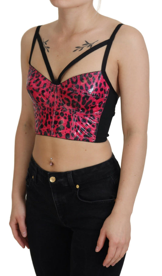 Top bustier corto con stampa leopardata rosa Dolce & Gabbana