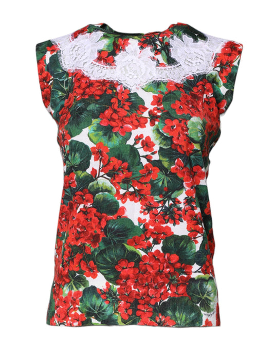 Dolce & Gabbana Multicolor Floral Lace Sleeveless Tank Top