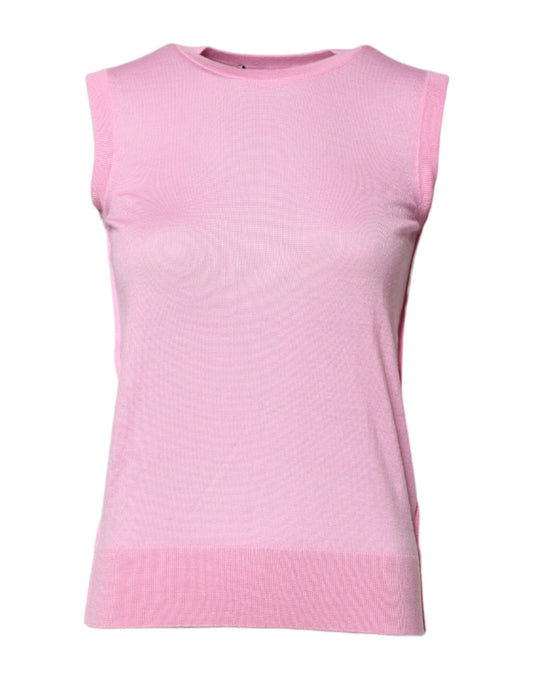 Dolce & Gabbana Pink Cashmere Round Neck Sleeveless Tank Top