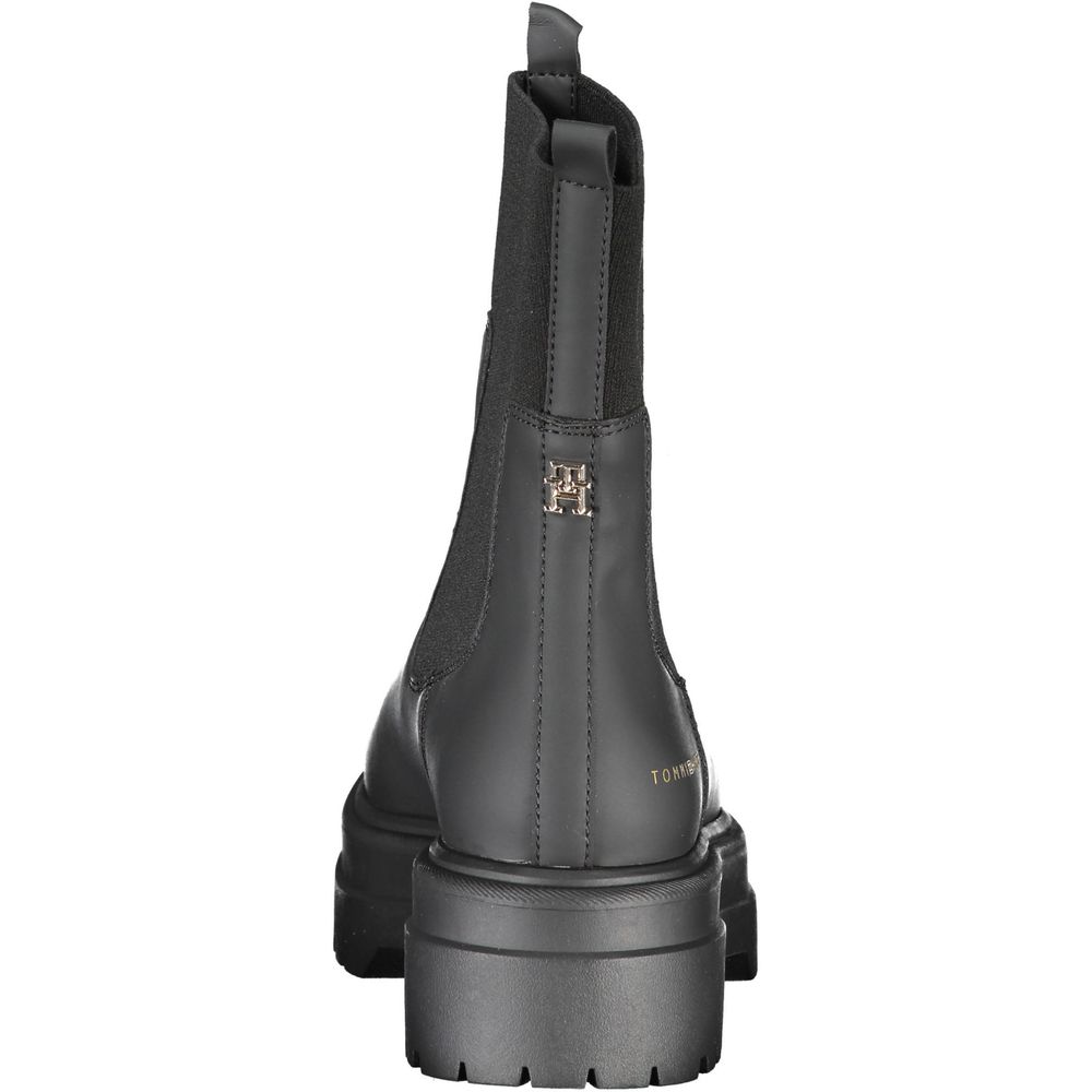 Tommy Hilfiger Black Leather Women Ankle Boot