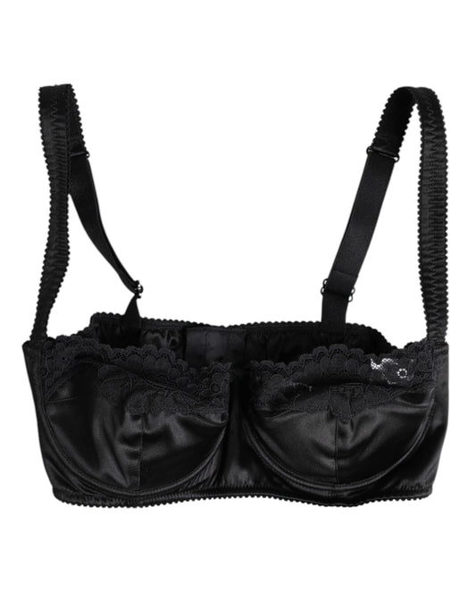 Dolce & Gabbana Black Silk Underwired Balconette Bra Underwear