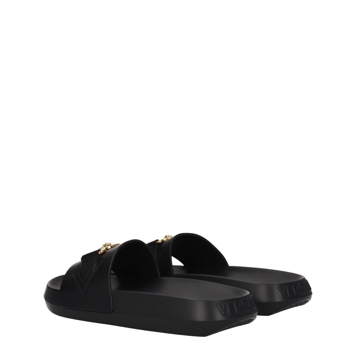 Versace Black Leather Slippers