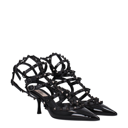 Valentino Garavani Black Leather Stiletto Heel Sandals