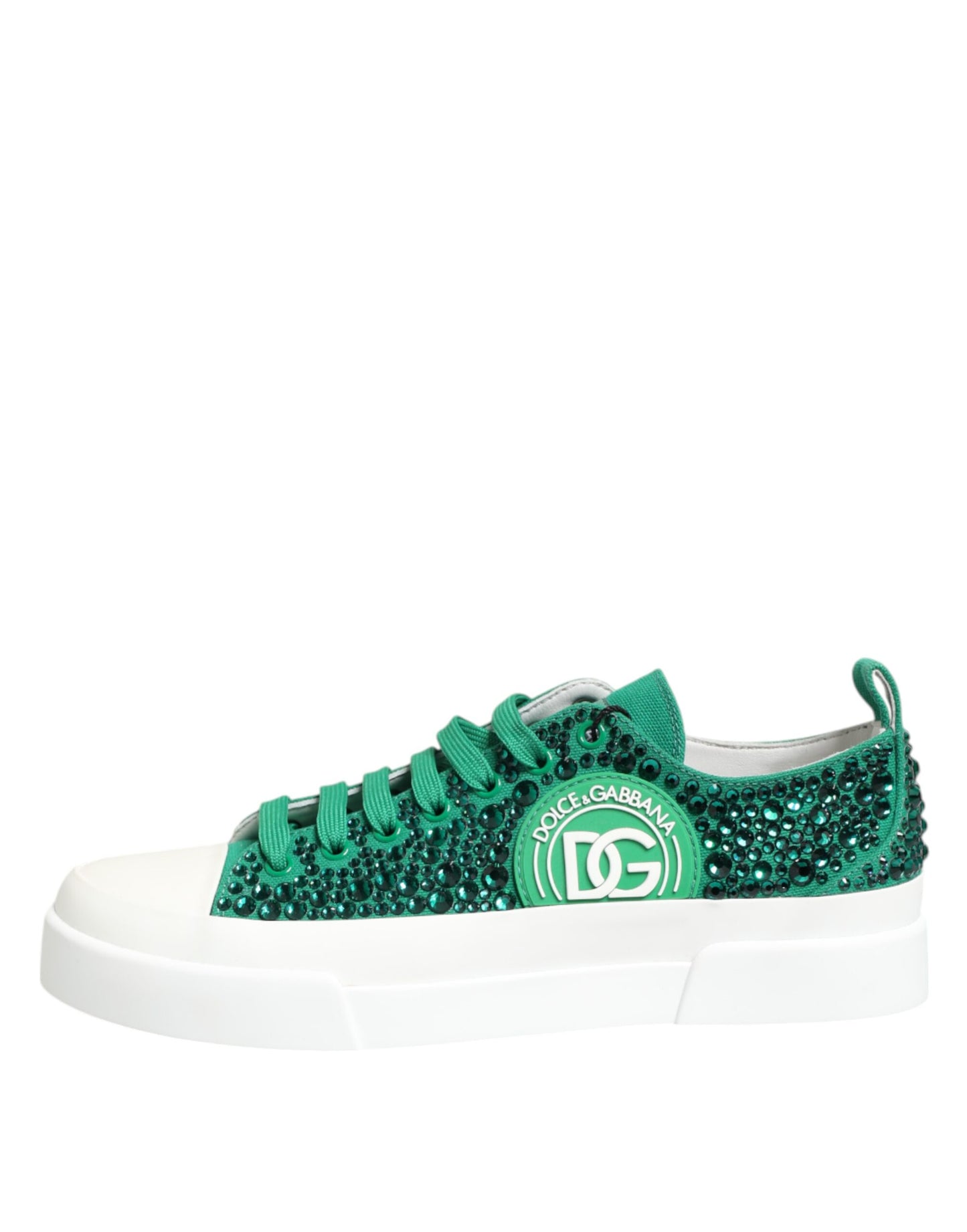 Dolce & Gabbana Green Portofino Crystal DG Logo Sneakers Shoes