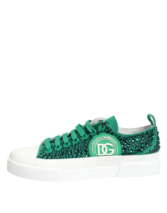 Dolce & Gabbana Green Portofino Crystal DG Logo Sneakers Shoes