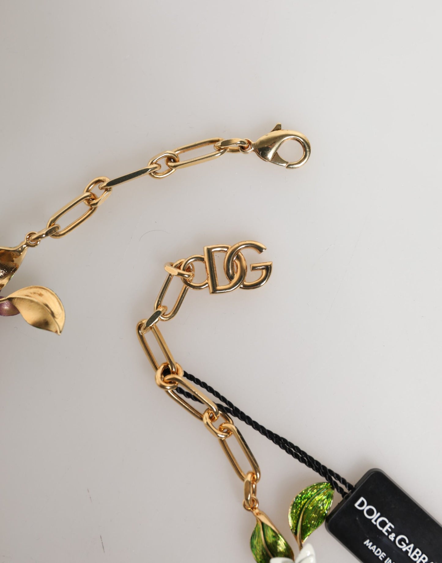 Dolce & Gabbana Gold Brass Logo Detail Floral Fashion Jewelry Necklace