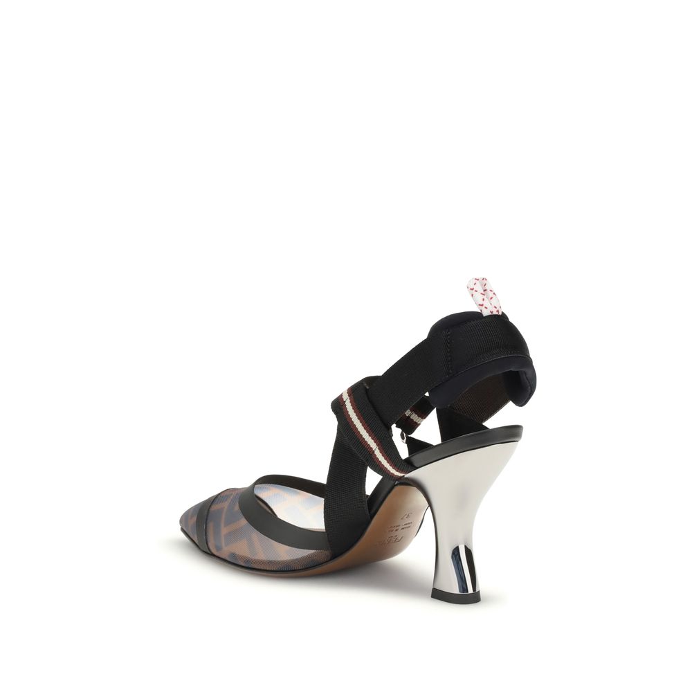 Fendi Black Calf Leather Bos Taurus Mid Heel Pumps