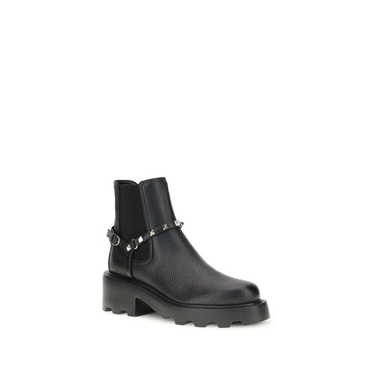 Valentino Garavani Black Calf Leather Bos Taurus Ankle Boots