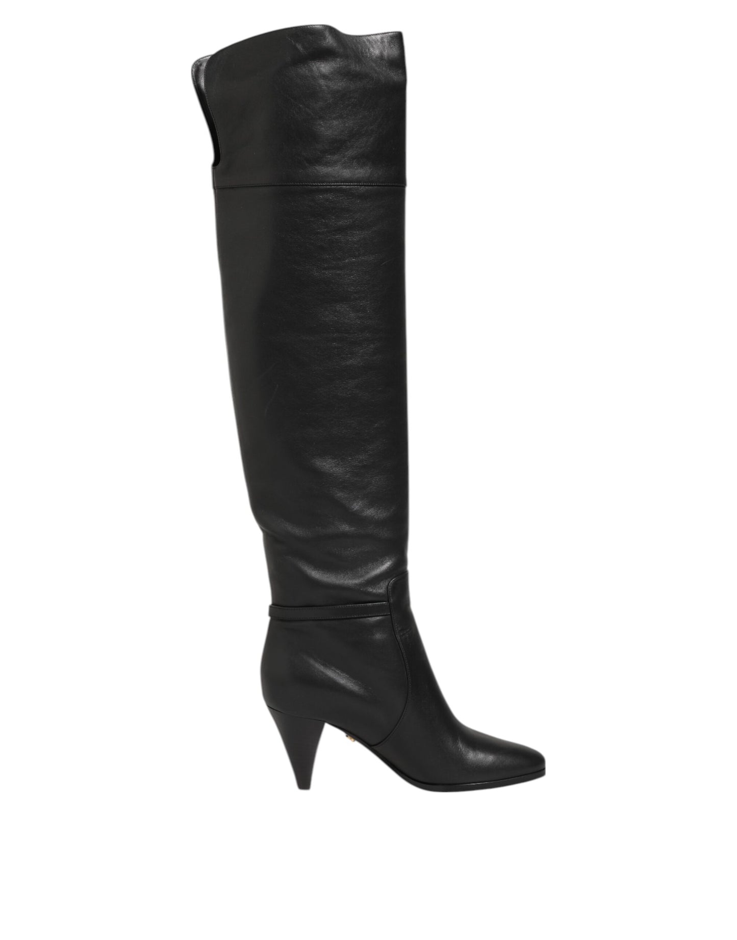 Dolce & Gabbana Black Leather Over-The-Knee DG Boots  Shoes