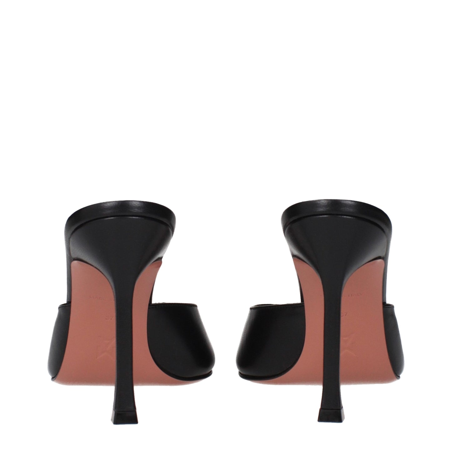 Amina Muaddi Black Leather Stiletto Heels Sandals
