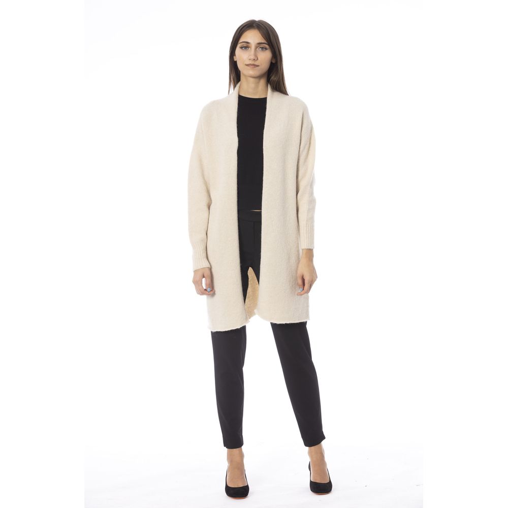 Alpha Studio White Alpaca Leather Cardigan