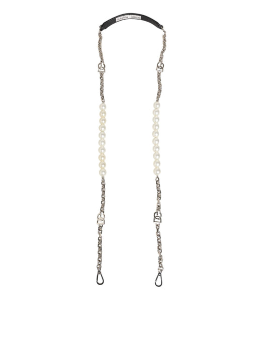 Tracolla per borsa con catena di perle in pelle nera Dolce & Gabbana