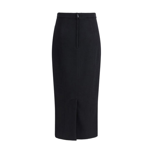 Dolce & Gabbana Black Fleece Wool Long Skirt