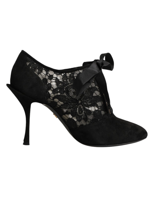 Scarpe con tacco alto e stringate Dolce & Gabbana nere con stampa floreale