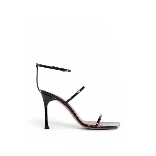 Amina Muaddi Black Calfskin Stiletto Heel Sandals