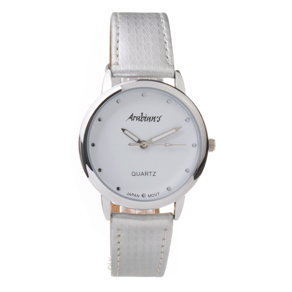 ARABIANS Silver Leather Dress Watch