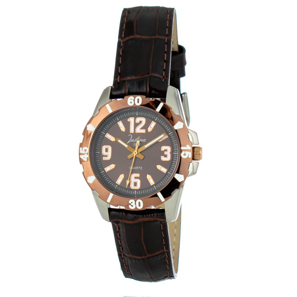 JUSTINA Brown Leather Dress Watch