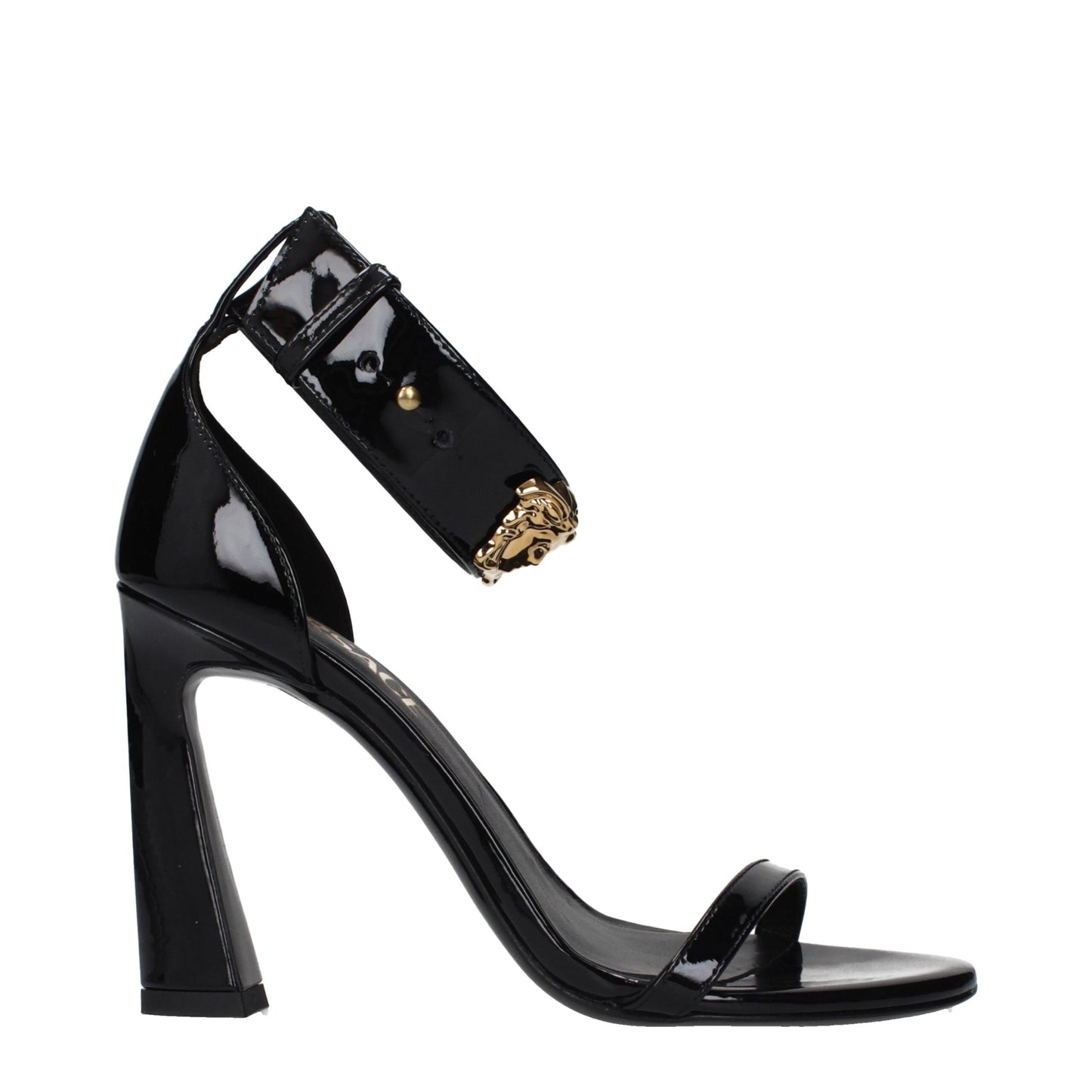 Versace Black Leather Stiletto Heel Sandals