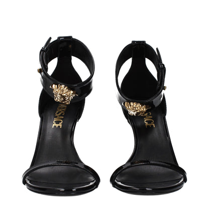 Versace Black Leather Stiletto Heel Sandals