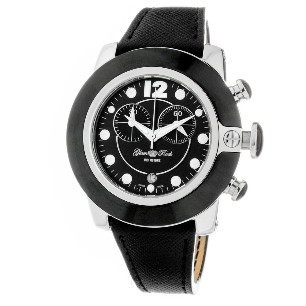 GLAM ROCK Black Leather Dress Watch