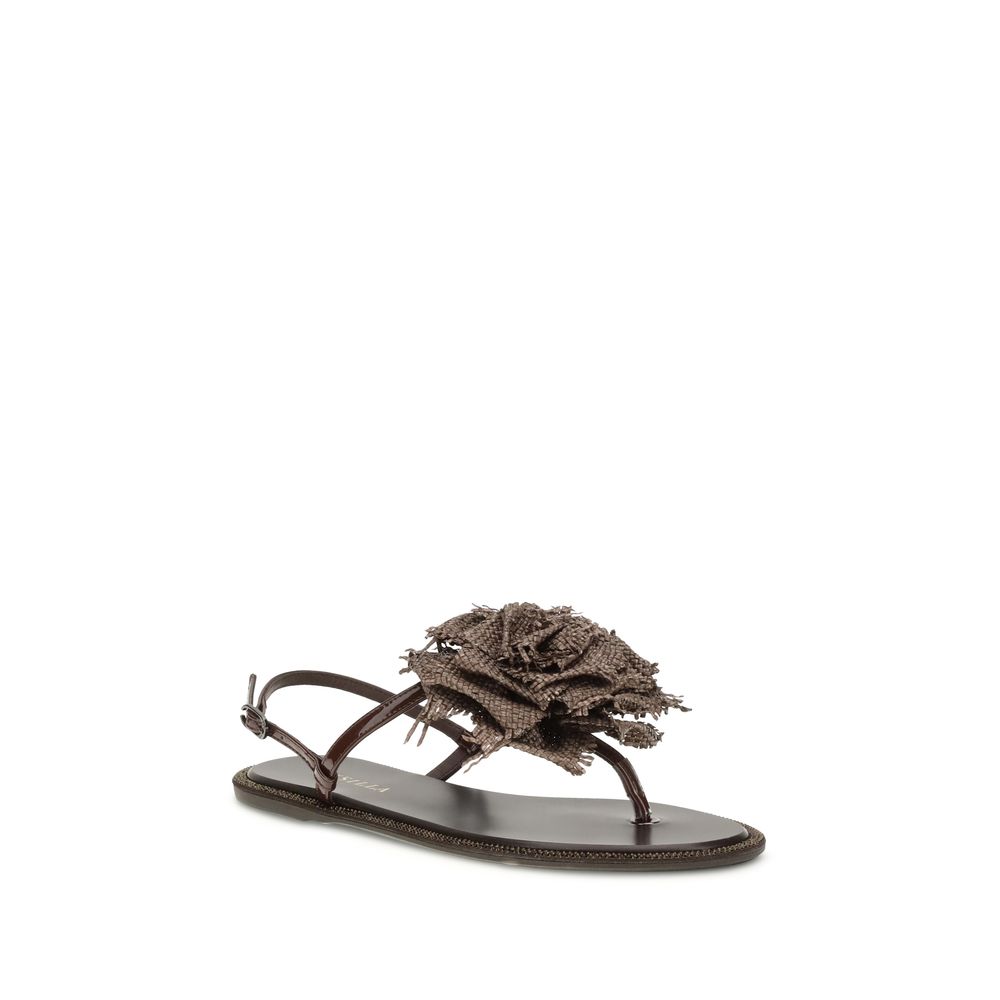 LE SILLA Brown Calf Leather Bos Taurus Flat Sandals