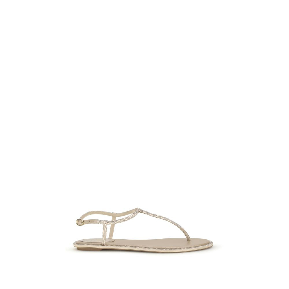 RENE CAOVILLA Cream Satin Flip-Flop Sandals