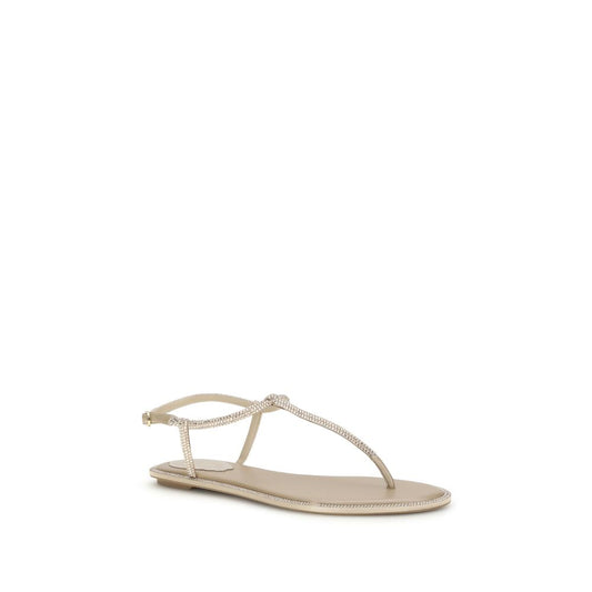 RENE CAOVILLA Cream Satin Flip-Flop Sandals