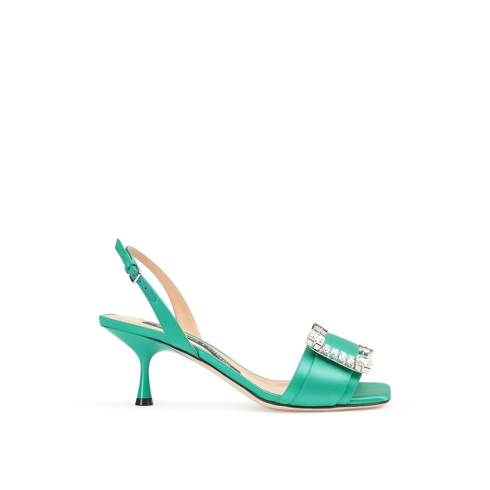 Sergio Rossi Bicolor Silk Stiletto Heel Sandals