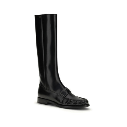 Prada Black Calf Leather Bos Taurus Boots